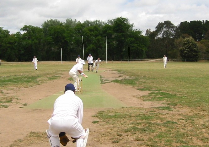 Jeff bowls to Mike Gatting.